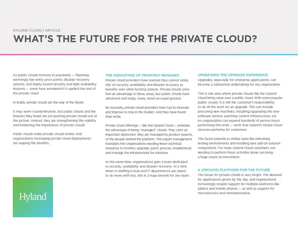 Private Cloud, Public Cloud, Hyland, Kyocera, Software, Document Management, Reliable Copy Products