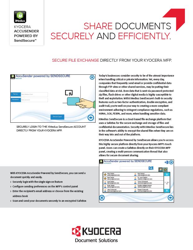 Kyocera, Software, Capture, Distribution, Accusender, Powered By Sendsecure, Reliable Copy Products