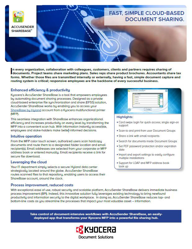 Kyocera, Software, Document Management, Accusender Sharebase, Reliable Copy Products