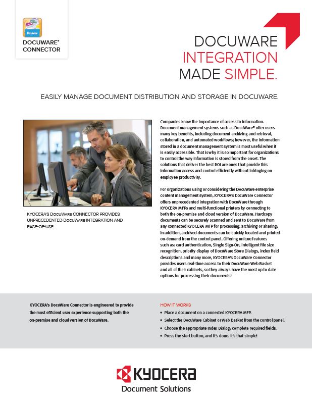 Kyocera, Software, Document Management, Docuware Connector, Reliable Copy Products