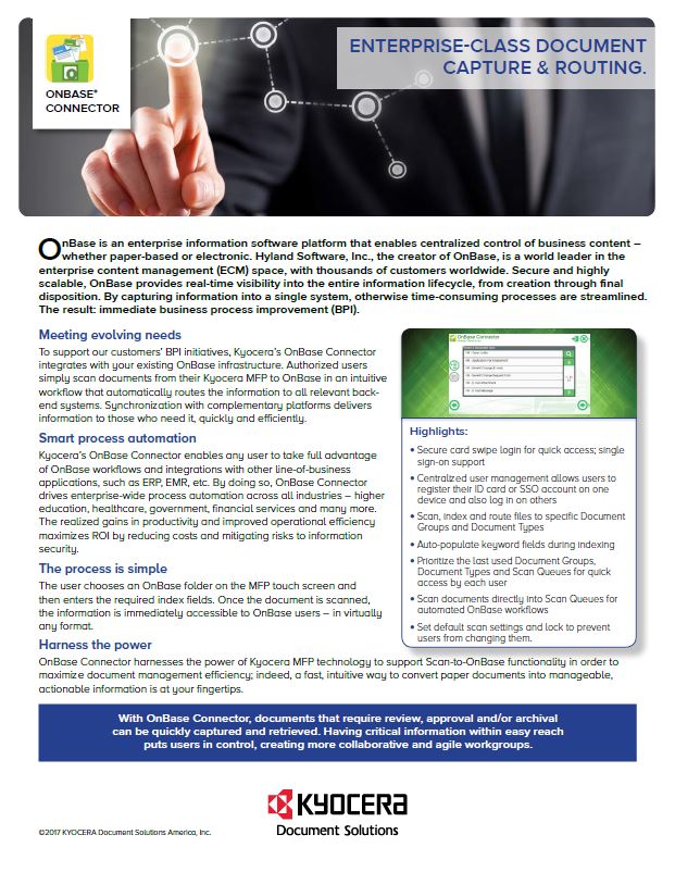 Kyocera, Software, Document Management, Onbase Connector, Reliable Copy Products