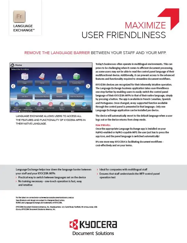 Kyocera, Software, Network Device Management, Language Exchange, Reliable Copy Products